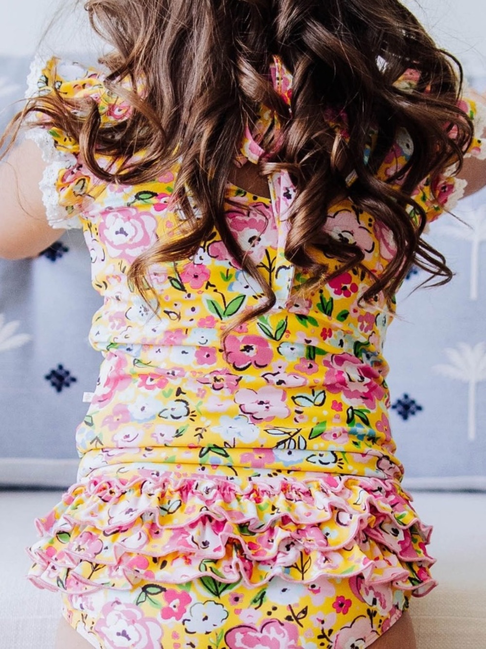 Yellow Floral Ruffle Baby Romper